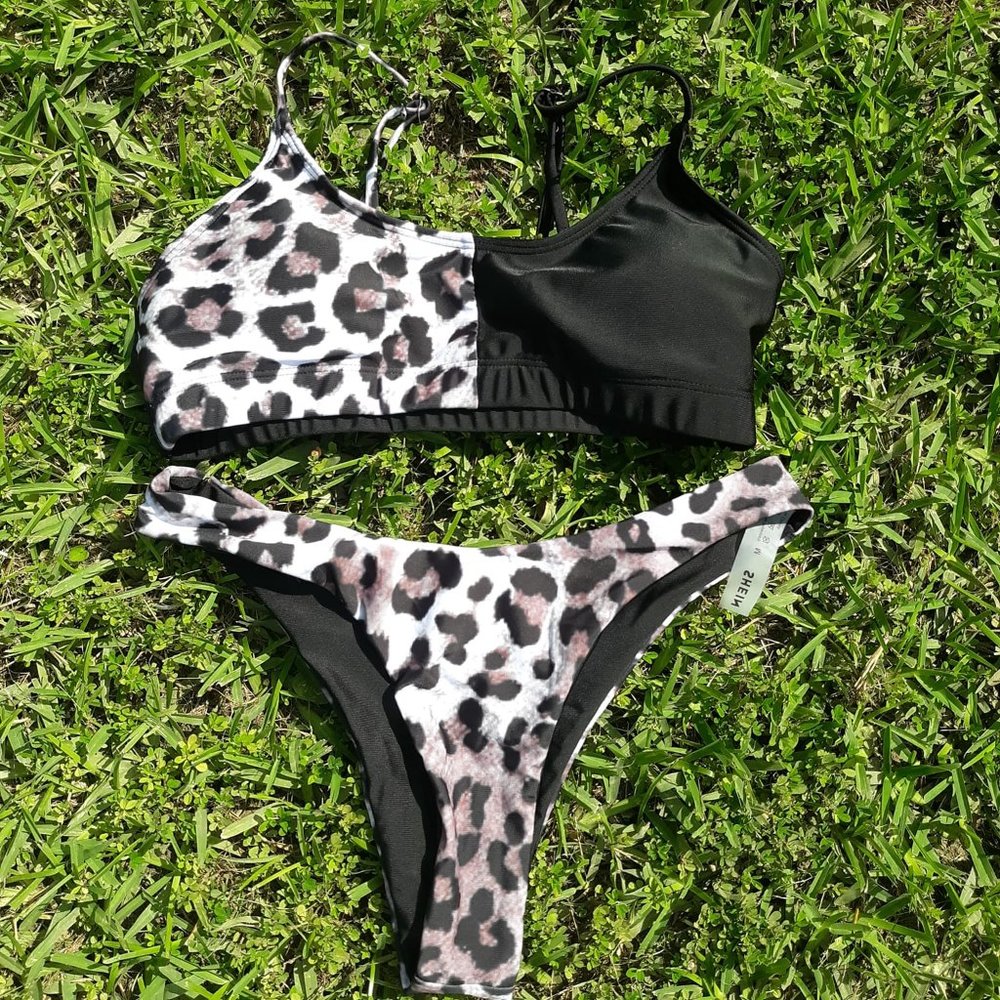 leopard print CHEEKY Shein two piece bikini 80's mood